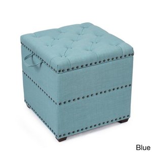 lot 38959 image: Adeco Fabric Square Ottoman with Tray Blue