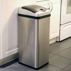 lot 49012 image: iTouchless 13 Gallon Rectangular Extra-Wide Automatic Sensor Trash Can, Stainless Steel