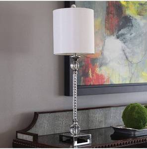 lot 49031 image: DECOR THERAPY CHROME AND CLEAR ACRYLIC TABLE LAMP