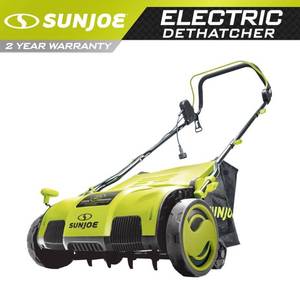lot 49059 image: Sun Joe Electric Walk Behind Push Lawn Dethatcher - Scarifier w Collection Bag