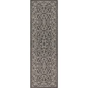 lot 49097 image: JONATHAN Y Charleston BlackGray 2 ft. x 10 ft. Vintage Filigree Textured Weave IndoorOutdoor Runner Rug