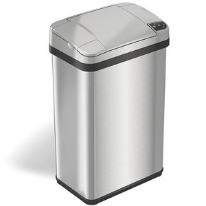 lot 49100 image: iTouchless - 4 Gallon Touchless Sensor Trash Can with AbsorbX Odor Control and Fragrance, Stainless Steel Bathroom Garbage Bin - Stainless Steel