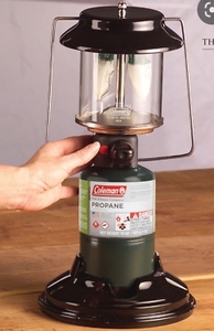 lot 49104 image: Coleman Quickpack 810 Lumens 2-Mantle Propane Lantern with Green Carry Case
