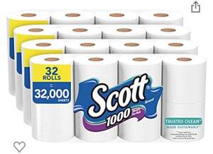 lot 1096 image: Scott Trusted Clean Toilet Paper, 32 Rolls (4 Packs of 8), 1,000 Sheets Per Roll, Septic-Safe, Bath Tissue Made Sustainably