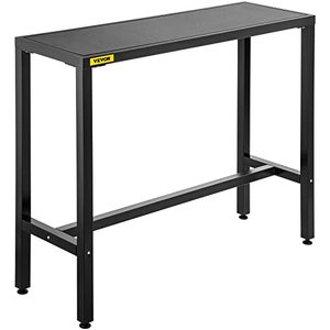 lot 1139 image: VEVOR Outdoor Bar Table, 46.5 L x 15 W x 38.6 H, Narrow Rectangular Height Pub Station, Sturdy Metal Frame Tall Counter with Adjustable Feet, for Patio, Balcony, Dinning Room, Bistro, Garden, Black