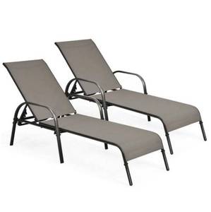 lot 1164 image: Gymax Brown 2-Piece Fabric Adjustable Outdoor Chaise Lounge Chair Recliner Patio Yard with Armrest