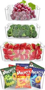 lot 1172 image: Refrigerator Organizer Bins, 4 Pack Plastic Storage Bins, CollectionMulti-Use Organizer Storage, Built-in Handle, BPA-Free Pantry Organization and Storage for Cabinet