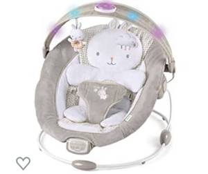 lot 1192 image: Ingenuity InLighten Baby Bouncer Seat with Light Up Toy Bar and Bunny Tummy Time Pillow Mat - Twinkle Tails, Newborn and up