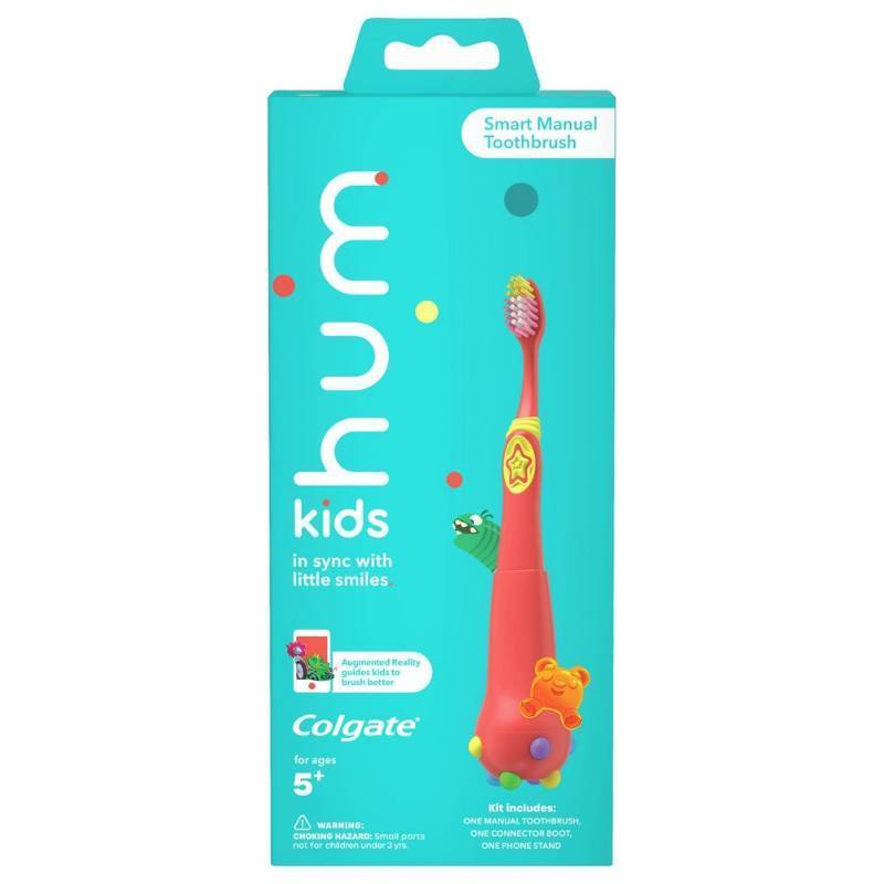 lot 33128 image: hum kids by Colgate Smart Manual Toothbrush Set with Free App & Brushing Games - Coral - Extra Soft Bristles