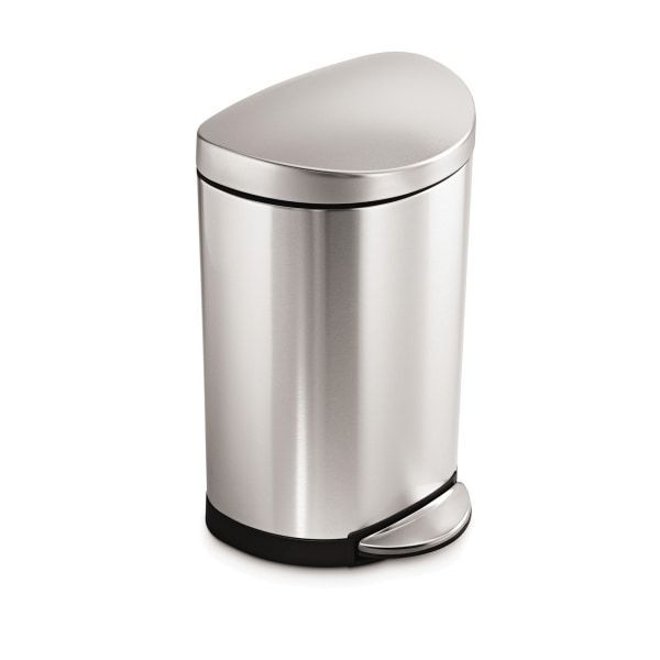 lot 30071 image: simplehuman 10 Liter  2.3 Gallon Small Semi-Round Bathroom Step Trash Can, Brushed Stainless Steel