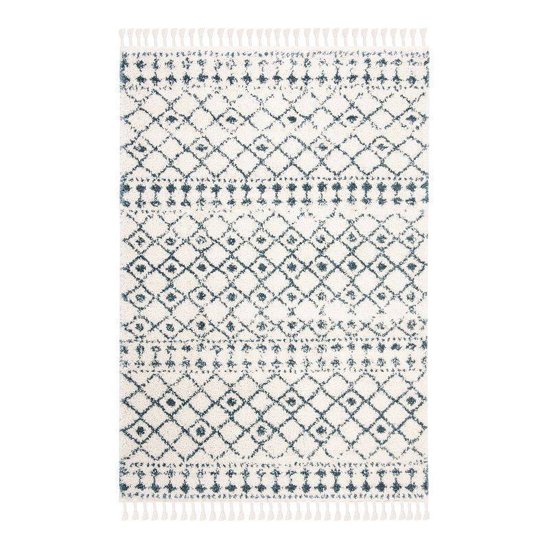 lot 90338 image: Safavieh Berber Fringe Robynne Aztec Shag Area Rug or Runner Size 4x6 Cream,Blue