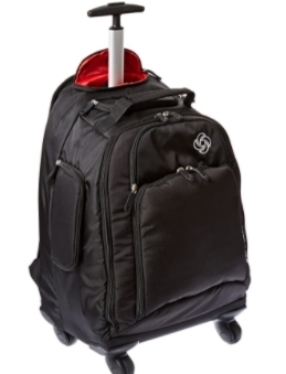 lot 12167 image: SAMSNITE BLACK AND RED ROLLING BACK PACK
