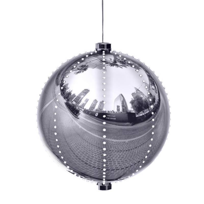 lot 41613 image: Alpine Corporation Hanging Christmas Ball Ornament with LED Lights, Silver