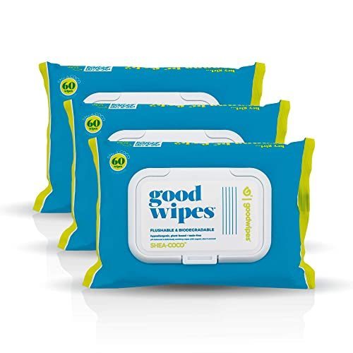 lot 39309 image: Goodwipes Flushable & Biodegradable Wipes with Botanicals, Dispenser for At-Home Use Safe, Shea-Coco with Aloe, Septic and Sewer Safe, 180 count (3 packs) - Never Dries Out
