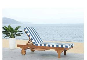 lot 10082 image: SAFAVIEH Outdoor Collection Newport Natural Adjustable Chaise Lounge Chair Retail $379.99 (Cushion is Different than Stock Image)