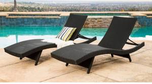 lot 10088 image: Long Reclining PE Rattan Chaise, Set of 2,Outdoor,Patio,Garden,Black Retail $549.99