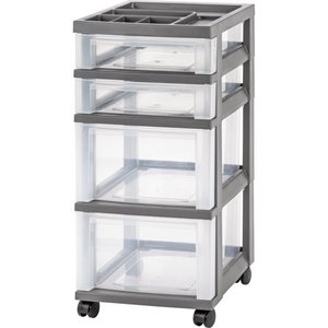 lot 12016 image: IRIS Medium 4-Drawer Storage Cart with Organizer Top Gray
