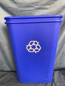 lot 12020 image: Amazon Commercial 10 Gallon Office Wastebasket, Blue, Recycle Logo, 2-Pack