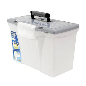 lot 12061 image: Storex, STX61511U01C, Plastic Portable File Box, 1 Each, Clear, Silver