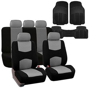lot 12072 image: FH GROUP FB051115 Multi-Functional Flat Cloth Car Seat Covers, GrayBlack, Airbag Compatible and Split Bench with F11306 Vinyl Floor Mats-Fit Most Car, Truck, SUV, or Van