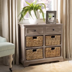 lot 1267 image: Safavieh Herman 2-Drawer Storage Unit with 4 Wicker Baskets Damage See Pictures