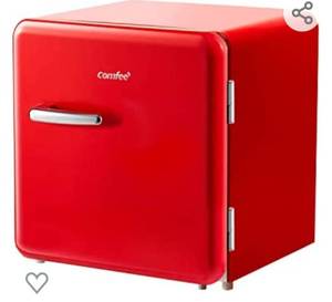 lot 2146 image: COMFEE 1.6 Cubic Feet Solo Series Retro Refrigerator Sleek Appearance HIPS Interior, Energy Saving, Adjustable Legs, Temperature Thermostat Dial, Removable Shelf, Perfect for HomeDormGarage Red Damage See Pictures