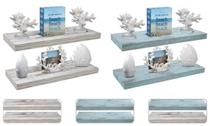 lot 12141 image: Sorbus Floating Shelves Rustic Hanging Wall Shelf D�cor- 24 & 16in 2-Pack Long - 24 Rustic in White