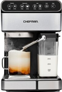 lot 12186 image: Chefman 6-in-1 Digital 15-Bar Pump Espresso Machine with Integrated Milk Frother - Stainless Steel