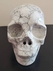 lot 2 image: Howlite Large Crystal Skull Hand Carved, Super Realistic