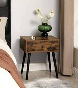 lot 11 image: VASAGLE Nightstand, End Table, Sofa Side Table with a Drawer and Tapered Legs, Retro Style, Rustic Brown