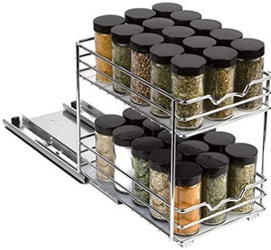 lot 69 image: Spice Rack Organizer For Cabinet - Pull Out Double Tier