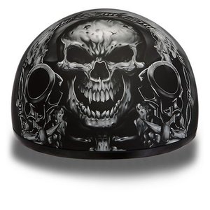 lot 1698 image: DAYTONA DOT Slim Line Skull Cap 12 Half Motorcycle Helmet Graphics 21 Styles