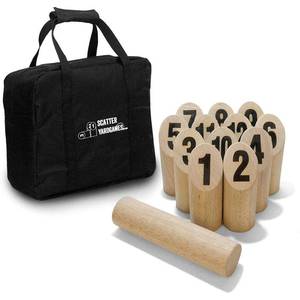 lot 1727 image: Yard Games Burned Hardwood Outdoor Scatter Toss Target Lawn Game Skittles Set