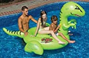 lot 1737 image: Swimline Vinyl Kids Giant Rideable Dinosaur Inflatable Pool Float Green