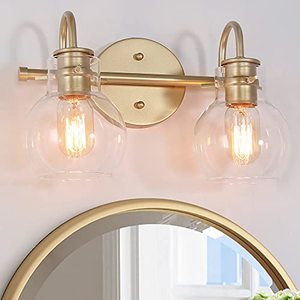 lot 40778 image: KSANA Bathroom Light Fixtures, 2-Light Bathroom Vanity Light with Globe Clear Glass Shade l, 13 L x 7 W x 9 H