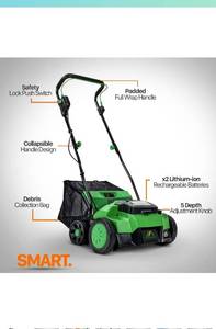 lot 40948 image: ApolloSmart Electric 14.2-inch Walk Behind Lawn Scarifier, Dethatcher, & Lawn Raker