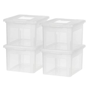 lot 40980 image: IRIS Dual Purpose Letter and Legal Size File Box, 4 Pack, Clear