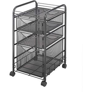 lot 41006 image: Safco Products Onyx Mesh 1 File Drawer and 2 Small Drawers Rolling File Cart 5213BL, Black Powder Coat Finish,