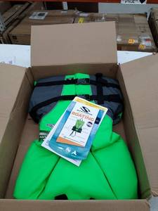 lot 41018 image: Stearns Original Puddle Jumper Kids Life Jacket 50-90lbs, Lime green