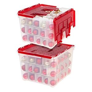 lot 41027 image: IRIS USA Storage-Bin Holiday Wing-Lid Box with Ornament Dividers 60qt