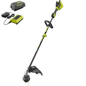 lot 8774 image: RYOBI 40V Brushless Cordless Battery Attachment Capable String Trimmer with 4.0 Ah Battery and Charger - Retail $199.99