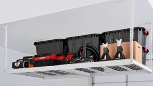 lot 8735 image: Husky 48 x 96 Adjustable Ceiling Rack White - Retail $224.99