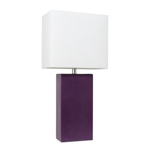 lot 38028 image: Elegant Designs Modern Leather Table Lamp with White Fabric Shade