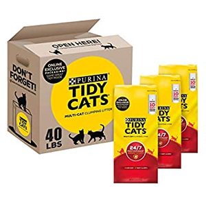 lot 38045 image: Purina Tidy Cats Clumping Cat Litter, 247 Performance, Clay Cat Litter, Recyclable Box - (3) 13.33 lb. Bags (B08QTLT2F4)