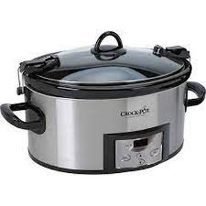 lot 38003 image: Crock-Pot 6 Quart Programmable Cook & Carry Slow Cooker with Digital Timer Stainless Steel