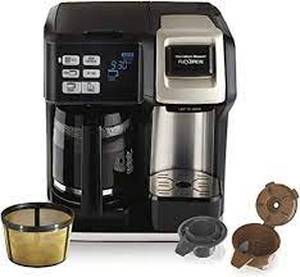 lot 38047 image: Hamilton Beach FlexBrew Trio 2-Way Single Serve Coffee Maker & Full 12c Pot, Compatible with K-Cup Pods or Grounds, Combo, Silver