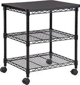lot 38060 image: Desk Side Wire Machine Stand Three-Shelf 24w X 20d X 27h Black