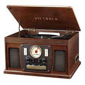 lot 38065 image: Victrola 8-in-1 Bluetooth Record Player & Multimedia Center, Built-in Stereo Speakers - Turntable, Wireless Music Streaming, Real Wood  Mahogany