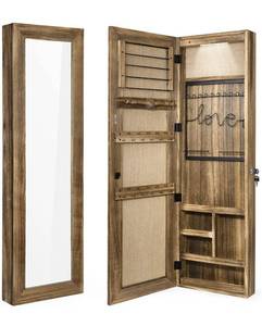 lot 102526 image: SRIWATANA Jewelry Armoire Cabinet, Solid Wood Jewelry Organizer with Full Length Mirror WallDoor Mounted(Carbonized Black)