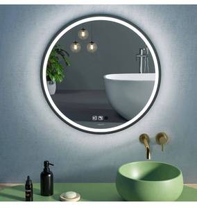 lot 102531 image: GANPE LED Sensor Mirror, 24 inch Round Human Body Induction, Black Framed Vanity Mirror, Illuminated Dimmable Anti Fog IP44 Waterproof Bathroom Wall Mounted Blacklit Mirror with Lights